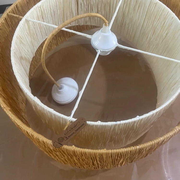 لوستر دوطبقه سبک بوهو با رافیا نواری( پس کرایه)