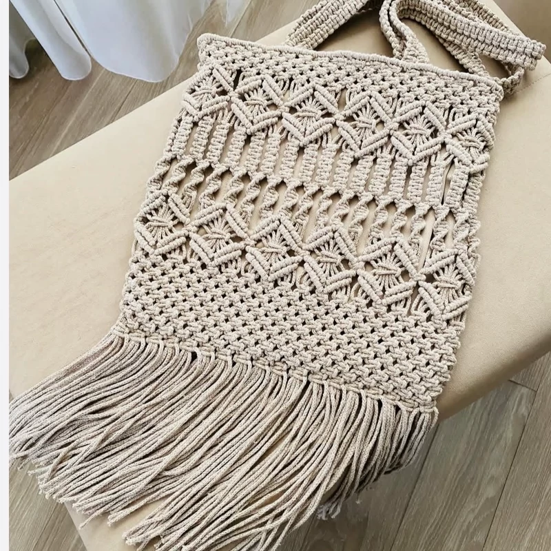 کیف مکرومه بافی ساحلی شیری