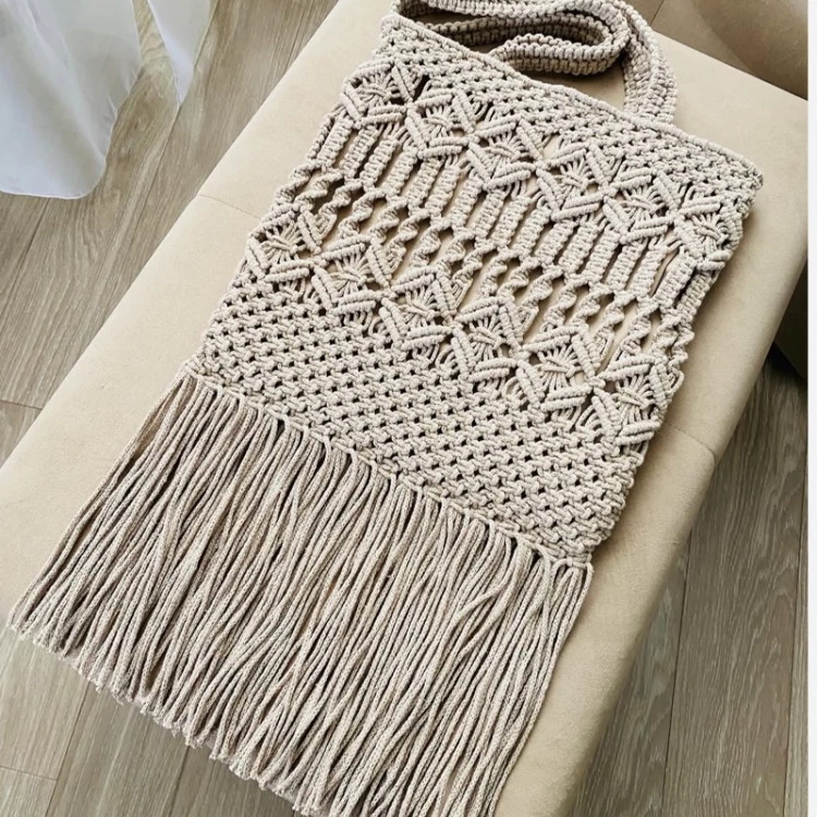 کیف مکرومه بافی ساحلی شیری