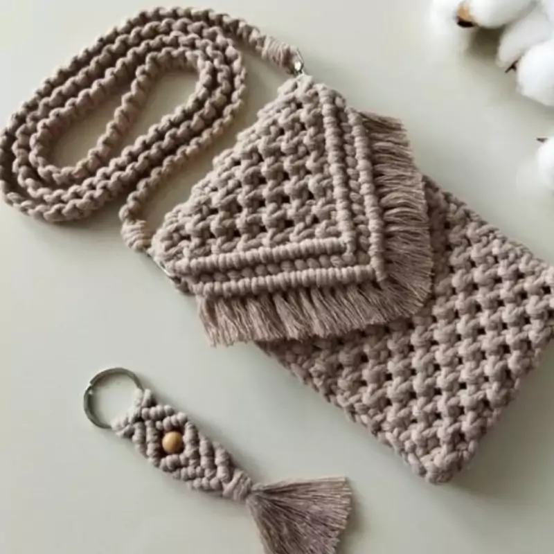 کیف دوشی مکرومه بافی
